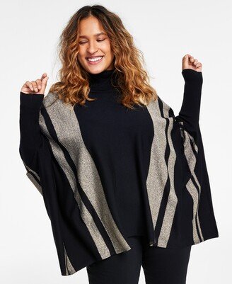 Plus Size Lurex Striped Poncho Sweater, Created for Macy's