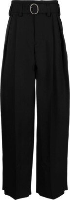 Belted Wide-Leg Wool Trousers