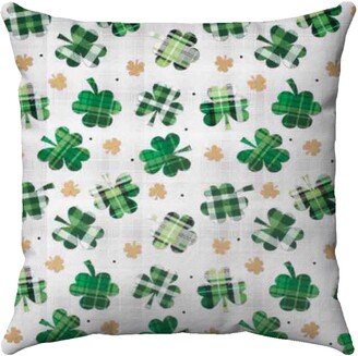 St. Patricks Day Pillow - St Patty's Decor Gold Plaid Shamrock & Dots Crosshatch Patter Spring Holiday Throw