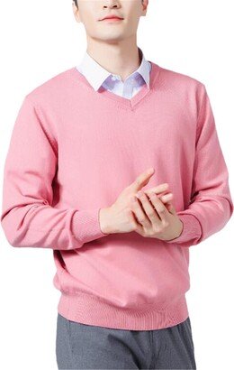 SaoBiiu Men Cashmere Sweater Autumn Winter Soft Warm Jumper Mens Pullover V-Neck Knitted Sweaters Pink