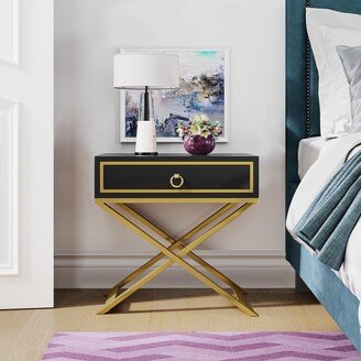 Moasis Modern Minimalist Nightstand with X-shape Metal Brushed Trim Base