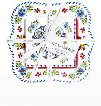 Le Cadeaux Madrid White Napkin Holder & Napkins Gift Set