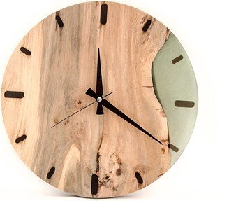 Epoxy Clock, Resin Clock For Wall, Wall Clock, Wooden Personalised Diameter, Walnut Tree Wood, Green