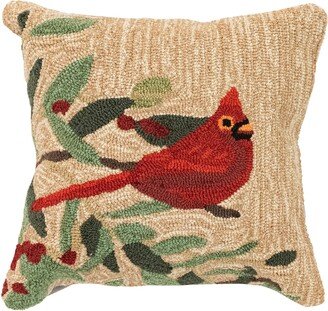 Frontporch Cardinal with Berries Indoor/Outdoor Pillow Natural