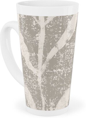 Mugs: Grass Cloth With Leaves - Gray And Cream Tall Latte Mug, 17Oz, Beige