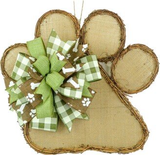 Animal Lover Dog Paw Print Grapevine Wreath, Door Hanger Oversized Bow Jute Burlap Decor; Brown Black Green