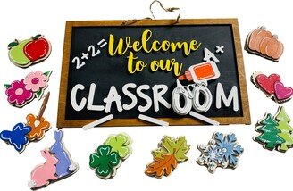 Teacher - Back To School Chalkboard Interchangeable Holidays Seasons Wooden Door Hanger/Wreath Sign