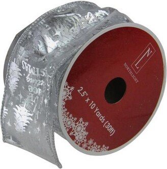 Northlight Silver Wired Christmas Words Craft Ribbon 2.5