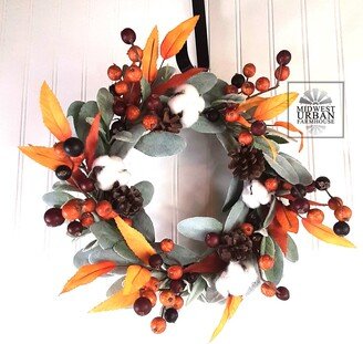 Fall Farmhouse Wreath|Farmhouse Cotton Wreath|Autumn Wreath|Fall Door Autumn Decor|Lambs Ear