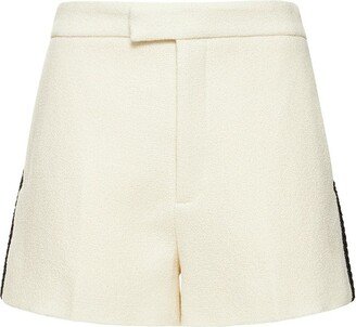 Wool blend tweed embroidered shorts