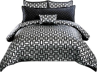 6 Piece Polyester King Comforter Set with Geometric Print, Gray and Black