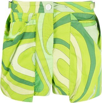 Swirl-Print Pouch-Pockets Cotton Shorts