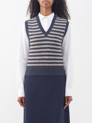 Striped V-neck Cotton Sweater Vest