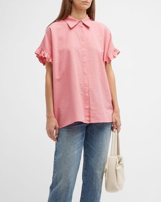 Harshman Darcy Seersucker Ruffle-Trim Shirt