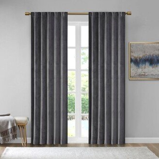 Gracie Mills 2-pc Modern Polyester Solid Velvet Window Pair Curtain, Charcoal - 37x95