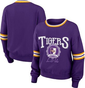 Women's Wear by Erin Andrews Purple Distressed Lsu Tigers Vintage-Like Pullover Sweatshirt