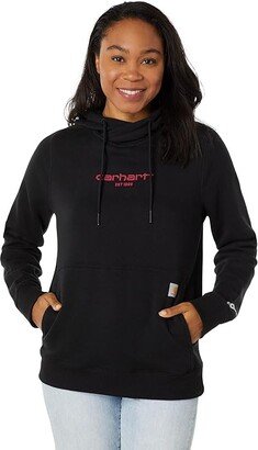 Force Relaxed Fit Lightweight Graphic Hooded Sweatshirt (Black) Women's Clothing