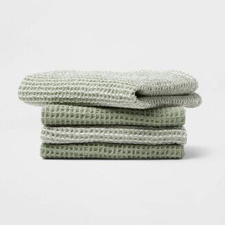 12 x 12 Cotton Waffle Dishcloths with Hemming Pack Green