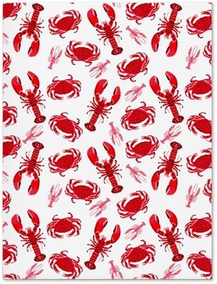 Journals: Crabs And Lobsters - Red Crustaceans On White Journal, Red