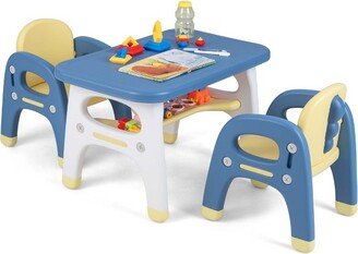 Kids Table and 2 Chairs Set Activity Art Desk with Storage Shelf & Building Blocks