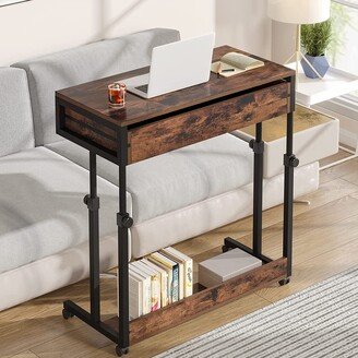 YUZHOU Adjustable Side Table Portable Desk with Drawers and Wheels for Home Office