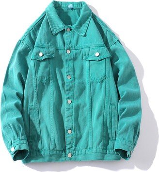 ARTSIM Denim Jacket Men Vintage Plus Size Jean Jackets Washed Classic Casual Coats Button Distressed Jacket Outwearwear (Color : Green