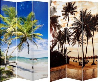 Handmade 6' Double Sided Sunset Palms Canvas Room Divider