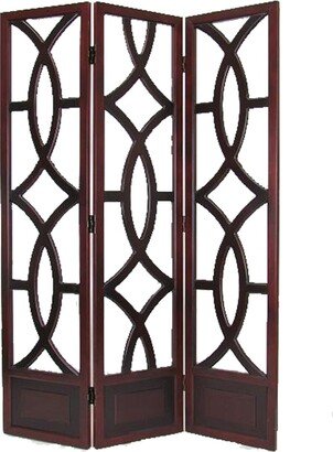 Open Cut Out Design 3 Panel Wooden Frame Screen with Double Hinges, Brown