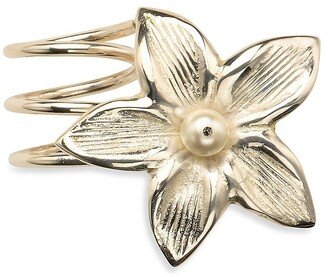 Nomi K Silver-Plated Pearl Flower Vine Napkin Ring Set