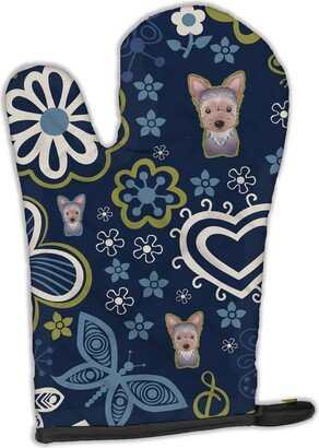 Blue Flowers Yorkie Puppy Oven Mitt