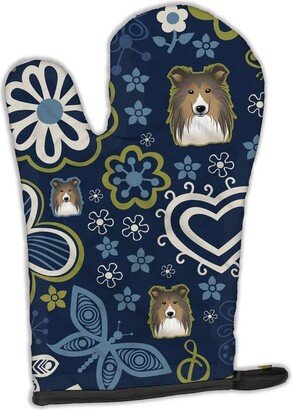 Blue Flowers Sheltie Oven Mitt