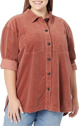 Plus Corduroy Kentwood Oversized Shirt-Jacket (Ground Clove) Women's Clothing