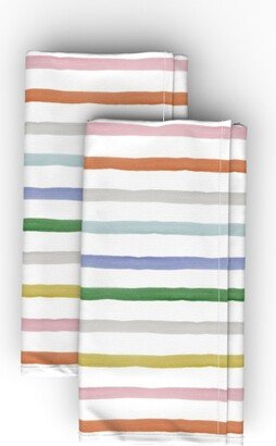 Cloth Napkins: Rainbow Stripes Watercolor Cloth Napkin, Longleaf Sateen Grand, Multicolor