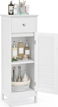 Tangkula Single Door Bathroom Floor Cabinet Freestanding Storage Organizer Unit w/ Adjustable Shelf Multifunctional Storage Cabinet White