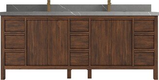 Willow Collections 84 x 22 Elizabeth Solid Teak Wood Double Bowl Sink Bathroom Vanity with Quartz or Marble Countertop