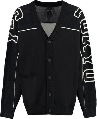 Logo Intarsia-Knit V-Neck Buttoned Cardigan