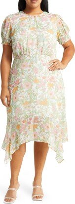 Verona Gardens Floral Handkerchief Hem Midi Dress