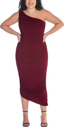 24seven Comfort Apparel Plus Size One Shoulder Ruched Bodycon Dress