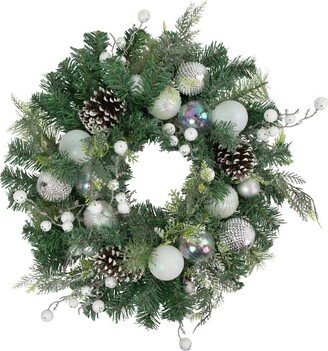 Northlight Green Pine Artificial Christmas Wreath with Berries and Iridescent Ornaments, 24-Inch