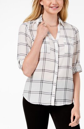 Juniors' Roll-Tab-Sleeve Printed Top