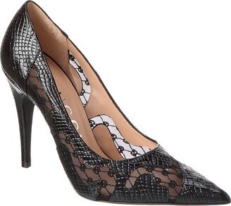 Logo Python-Embossed Leather & Mesh Pump