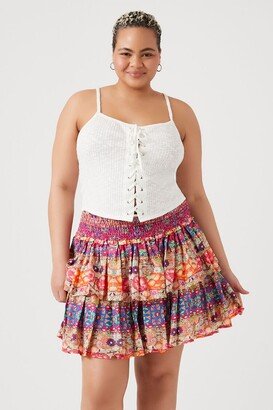 Plus Size Smocked Floral Mini Skirt