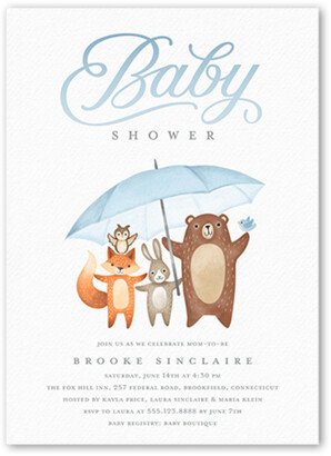 Baby Shower Invitations: Umbrella Friends Baby Shower Invitation, Blue, 5X7, Standard Smooth Cardstock, Square