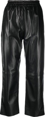 Cropped Straight-Leg Leather Trousers