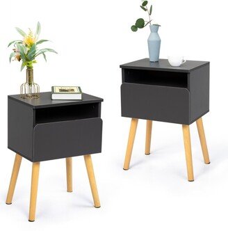 Simplie Fun Set of 2 Modern Nightstand, Bedroom End Table with Drawer, Shelf, Bedside Furniture for Living Room, Gray