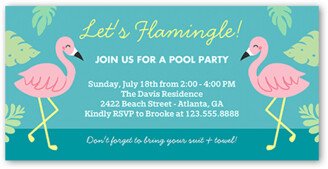 Cocktail Party Invitations: Lets Flamingle Summer Invitation, Blue, 4X8, Signature Smooth Cardstock, Square