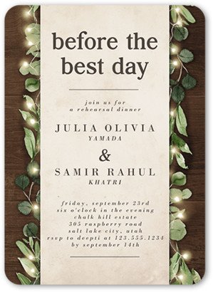 Rehearsal Dinner Invitations: Fairy Lit Rehearsal Dinner Invitation, Brown, 5X7, Matte, Signature Smooth Cardstock, Rounded