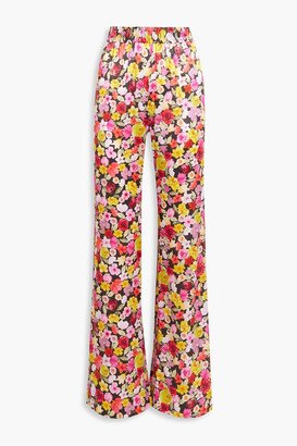 Floral-print organic silk-blend satin pajama pants