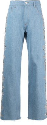 Crystal-Embellished Wide-Leg Jeans-AB