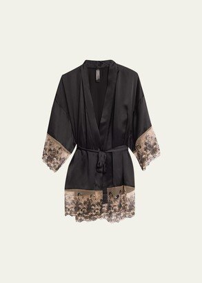 Hanky Panky x Prabal Gurung x Prabal Gurung Embroidered Mesh-Trim Silk Robe